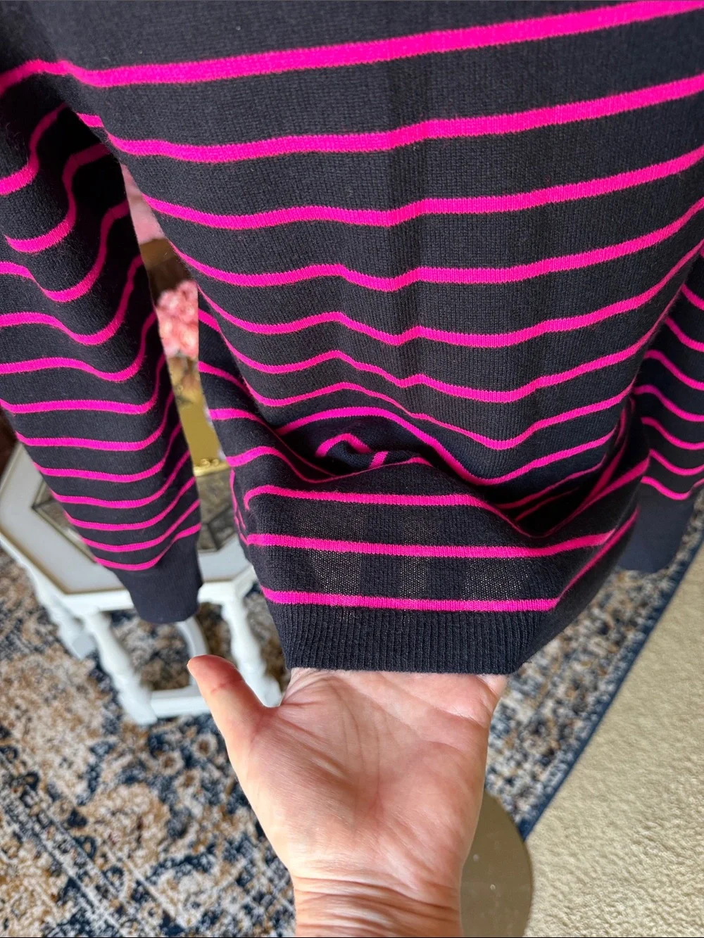 J. Crew Cashmere Crewneck Striped Sweater in Navy and Pink